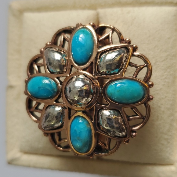Sterling Silver 925 Rose Gold Turquoise Statement Ring - Picture 5 of 7